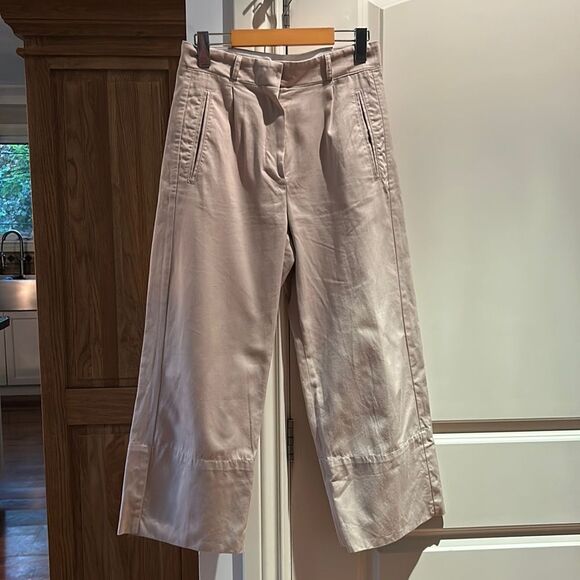 SSENSE S Maxmara beige pleated wide leg crop pants 4 small - Picture 3 of 16